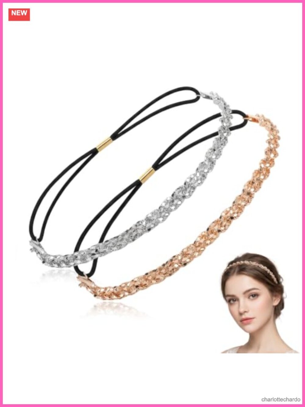 2 Pcs Rhinestone Headbands Women Alloy Elastic Hair Accessories